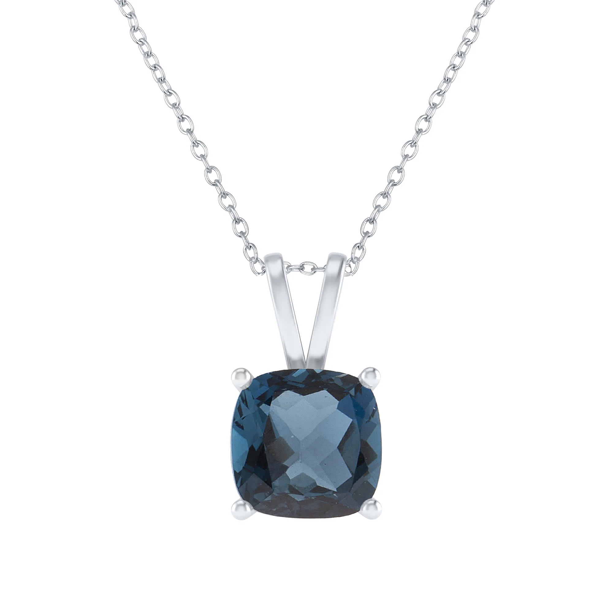 Eco-Friendly V3 Jewelry Sterling Silver 2.25 Carat Cushion Cut Natural London Blue Topaz Solitaire Pendant with 18 Chain Exceptional