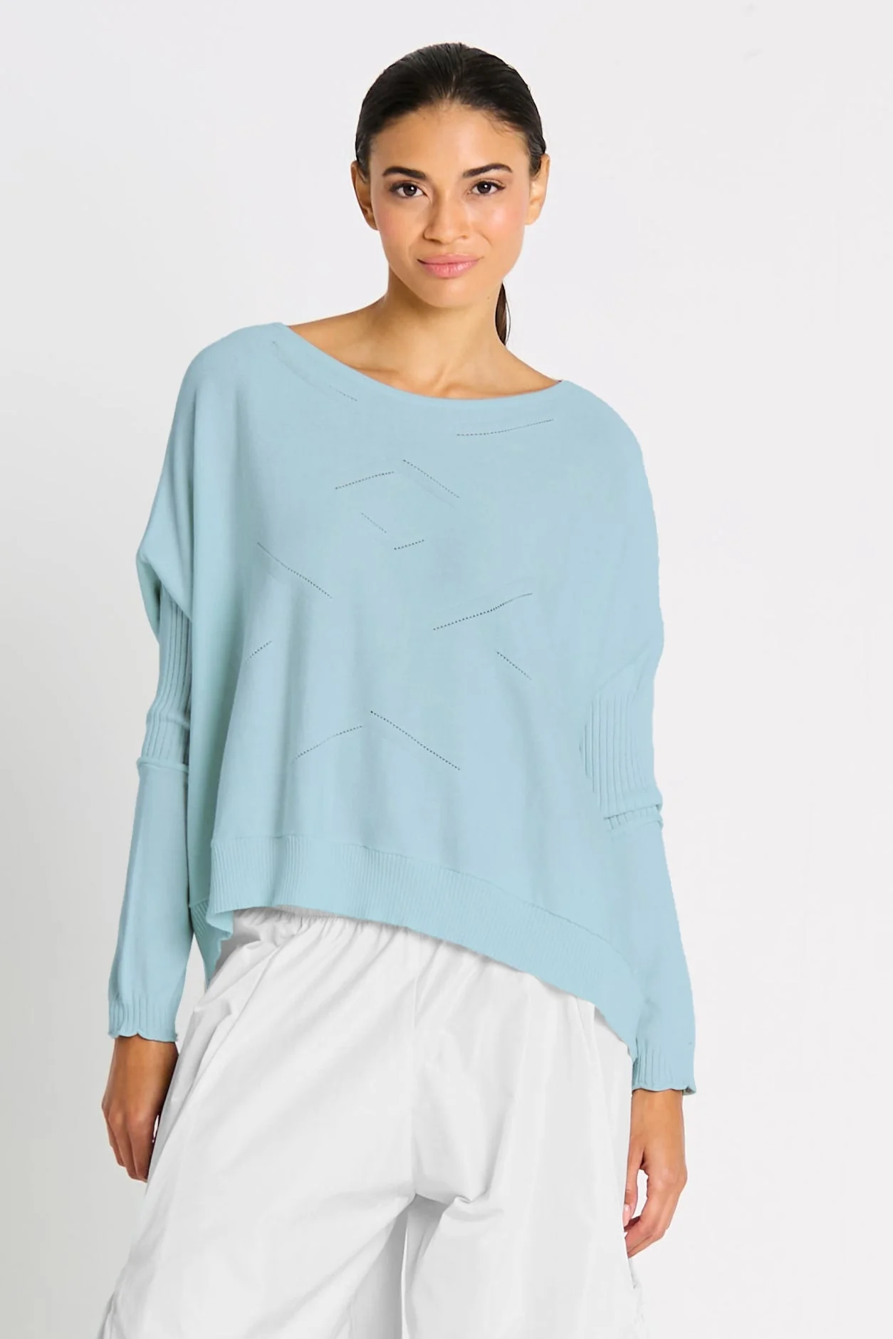 Trendy Pima Cotton Stitches Boatneck Sweater - Cameo Comfortable