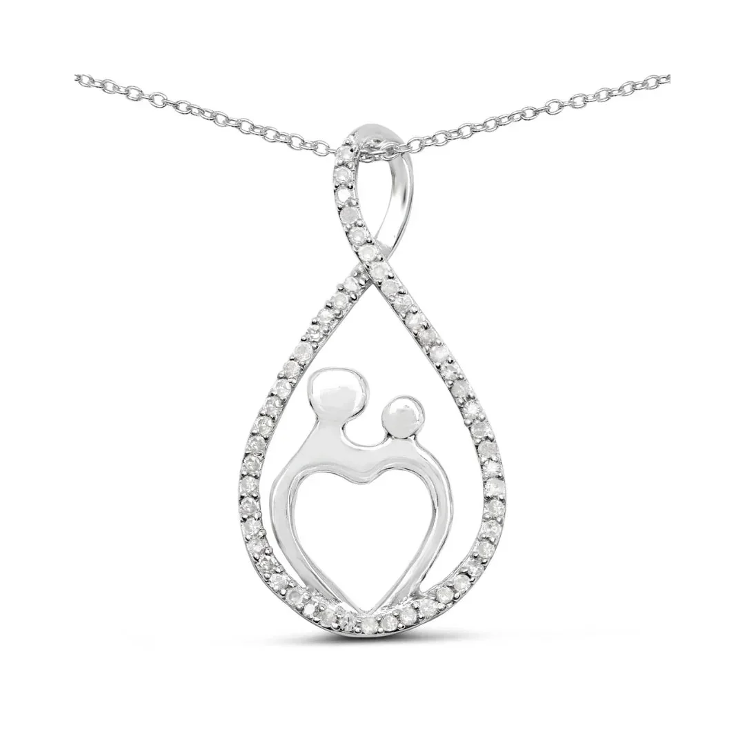Genuine 0.34 Ct Round White Diamond Prong Silver Mom Heart Pendant Necklace Smart