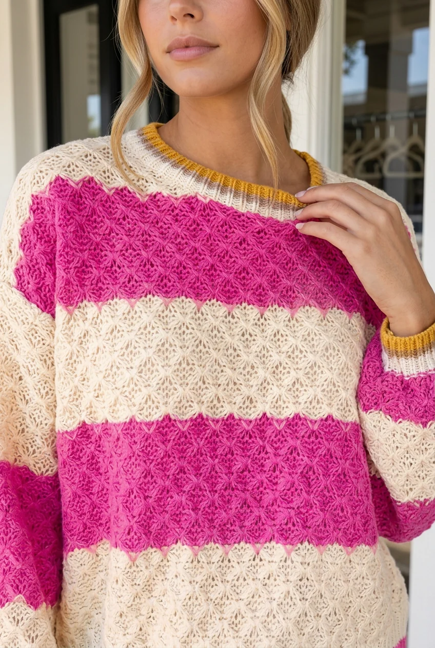 Pure Azalea Texture Drop Shoulder Sweater Secure