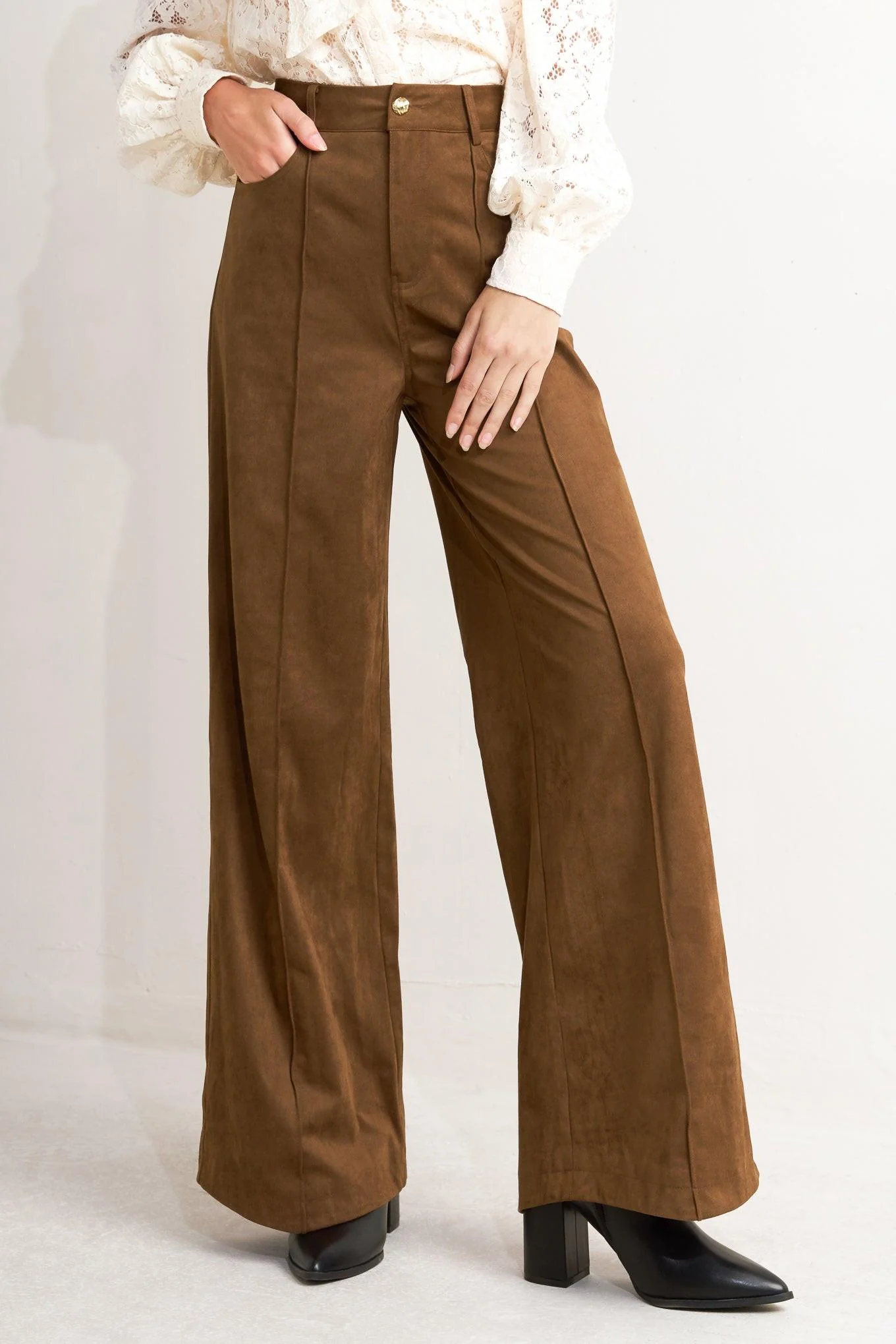 Genuine Brown Sugar Faux Suede Pants Secure