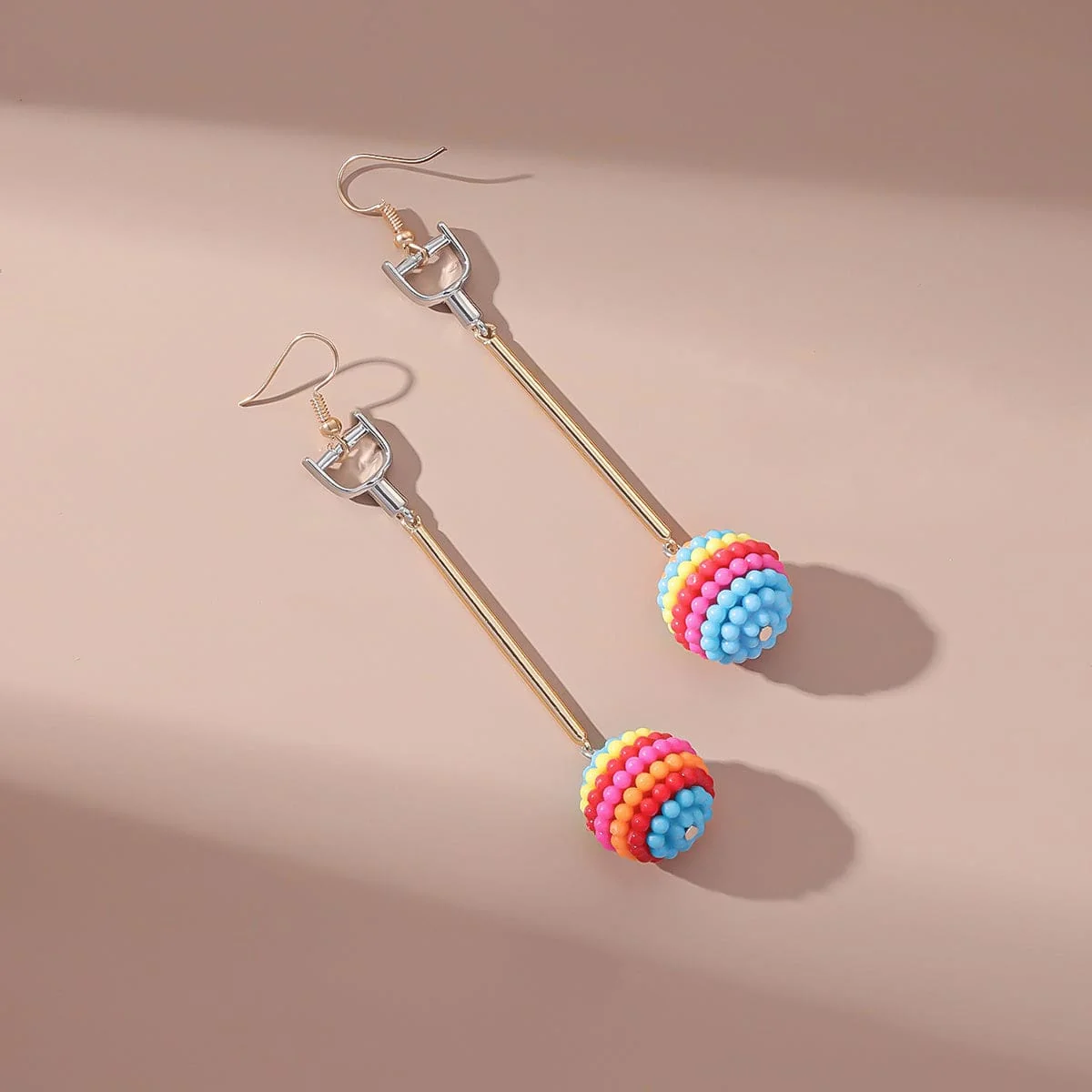 High-End Rose Red Multicolor Ball Rod Drop Earrings Durable