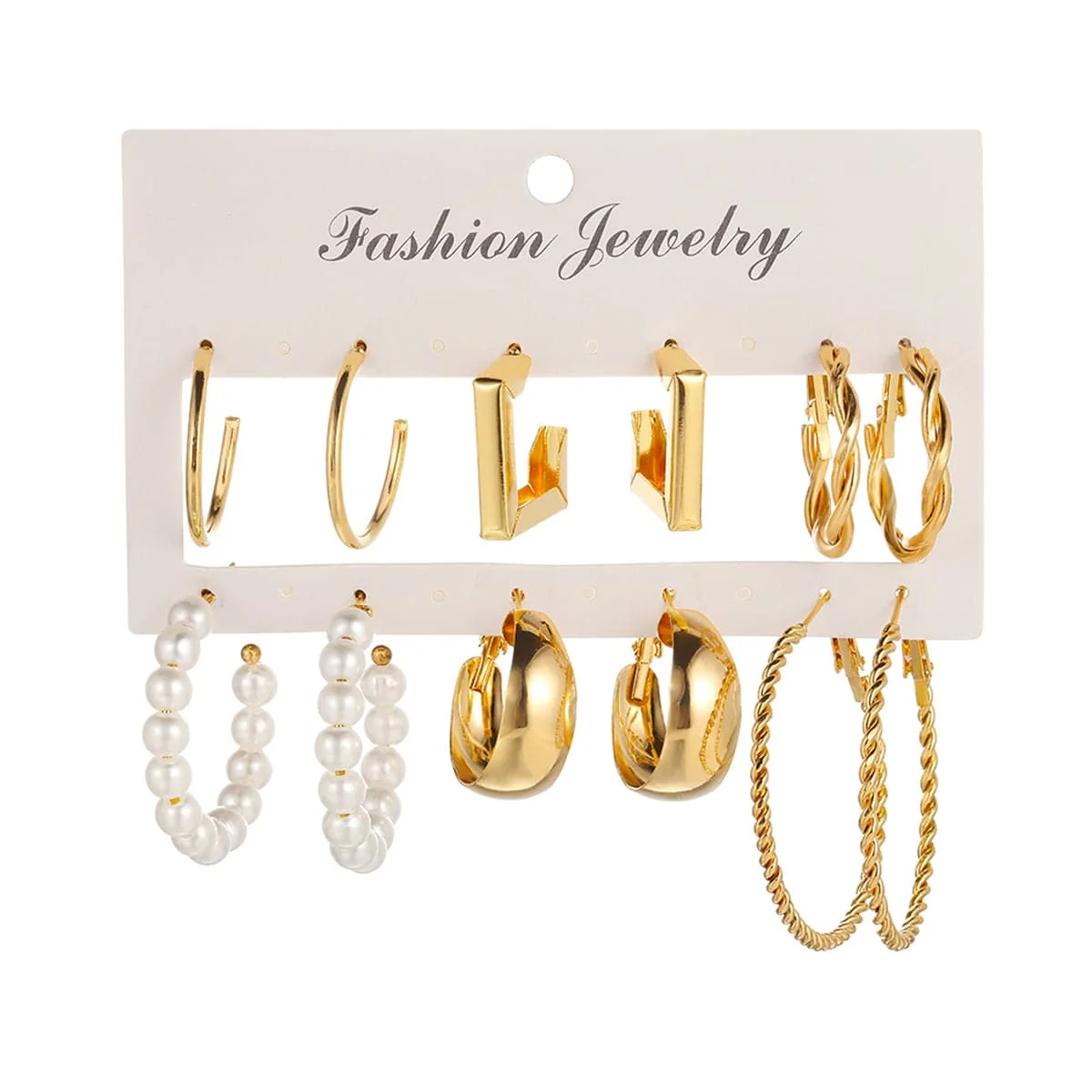 Versatile Pearl Goldtone Hoop Earrings Set Flexible