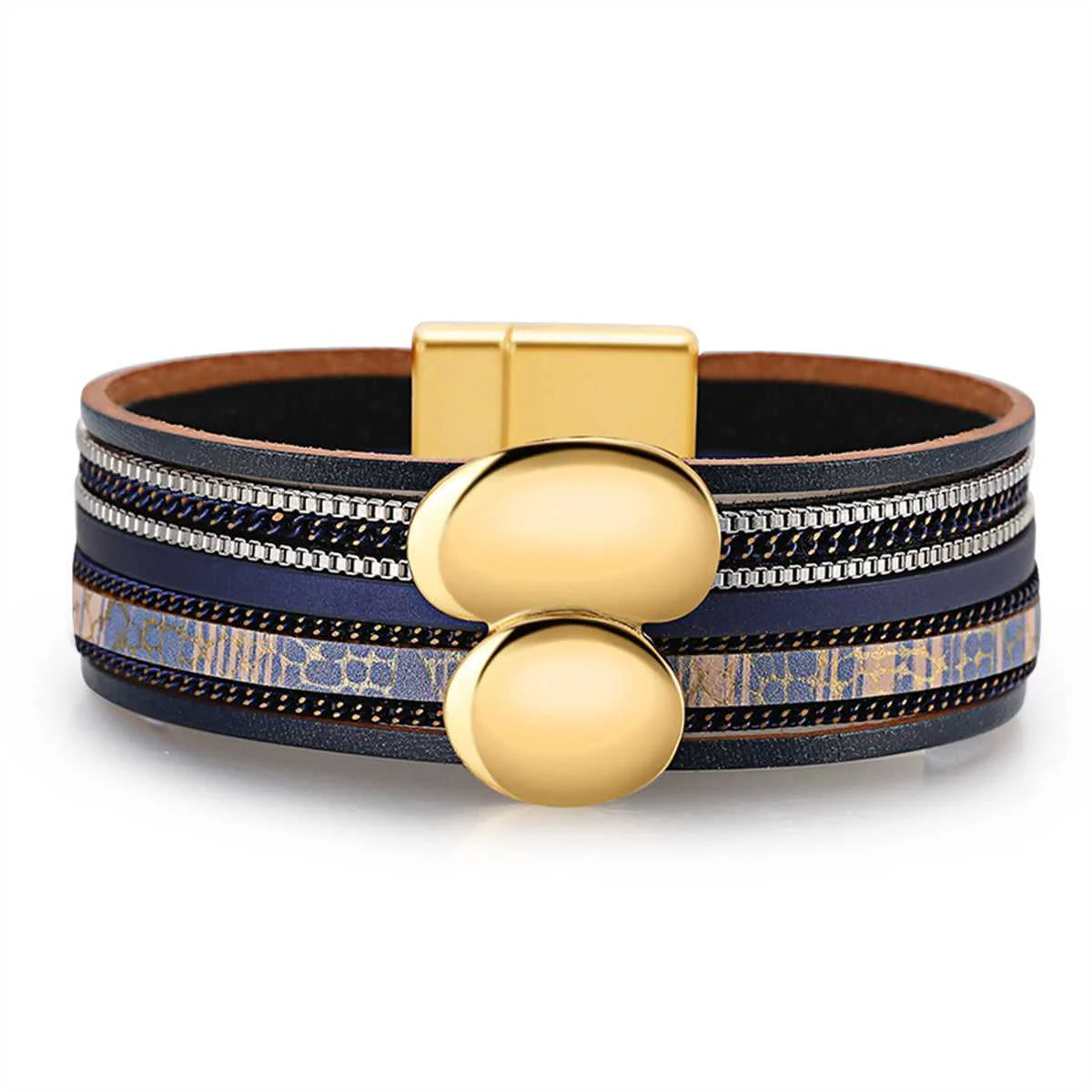Minimalist Navy Polystyrene Goldtone Pea Layered Bracelet Official