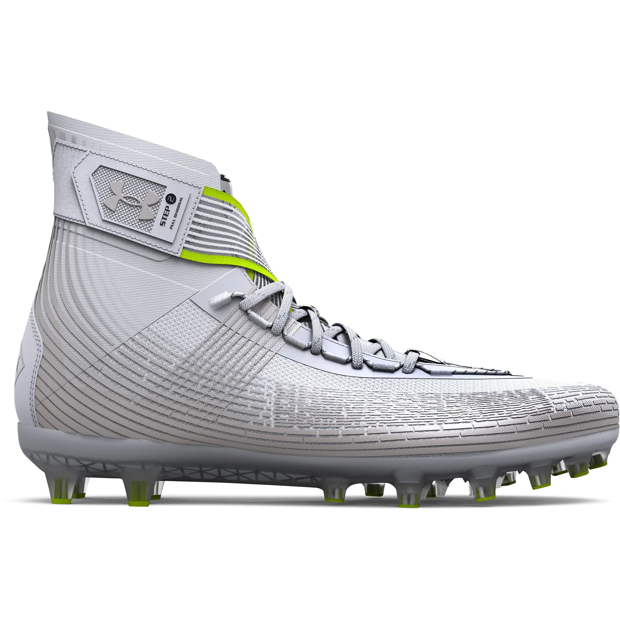 Genuine Under Armour Mens Highlight MC Football Cleat - White Metallic Silver Metallic Silver Classic