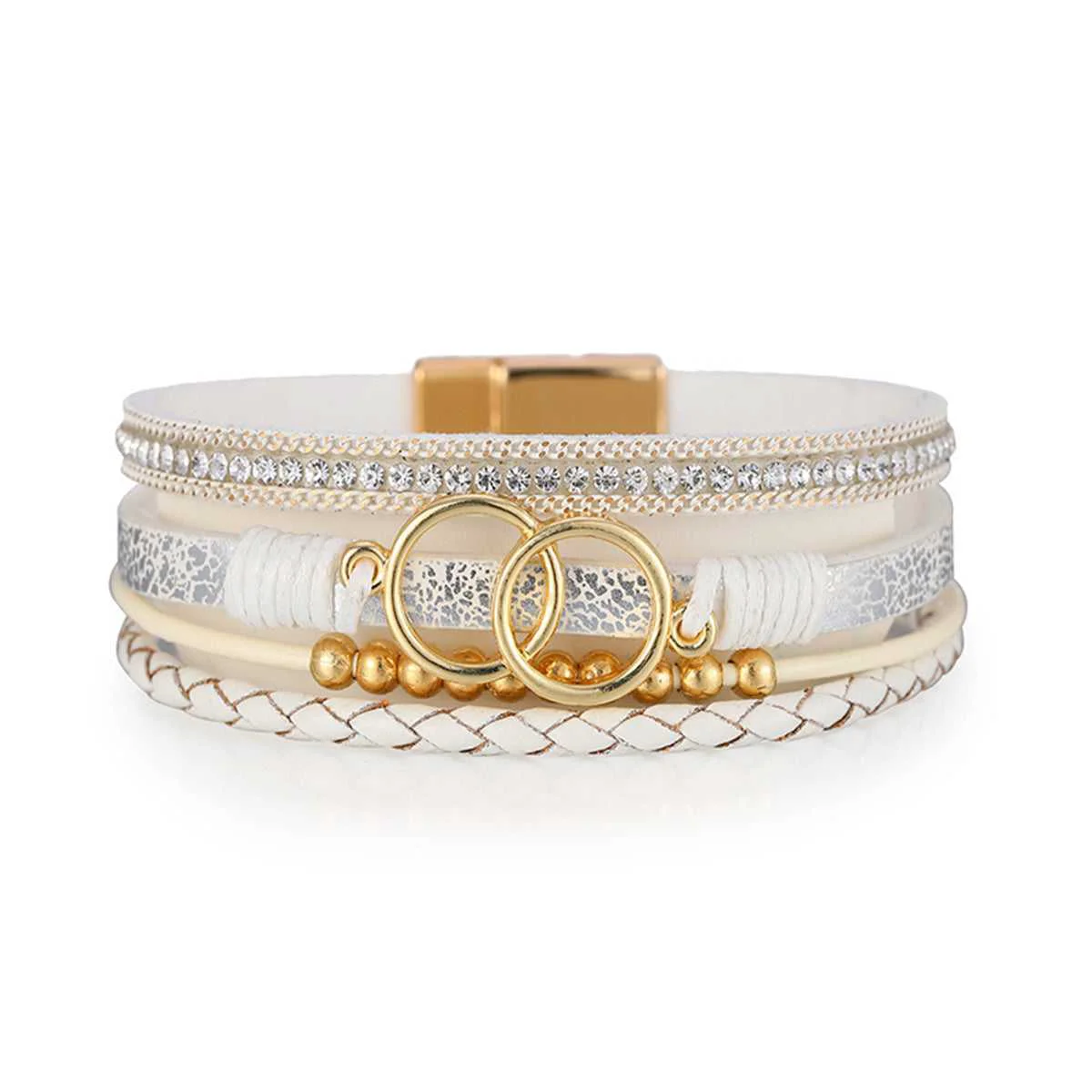 Original Design White Polystyrene Cubic Zirconia Goldtone Interlocked Circle Bracelet High-Performance
