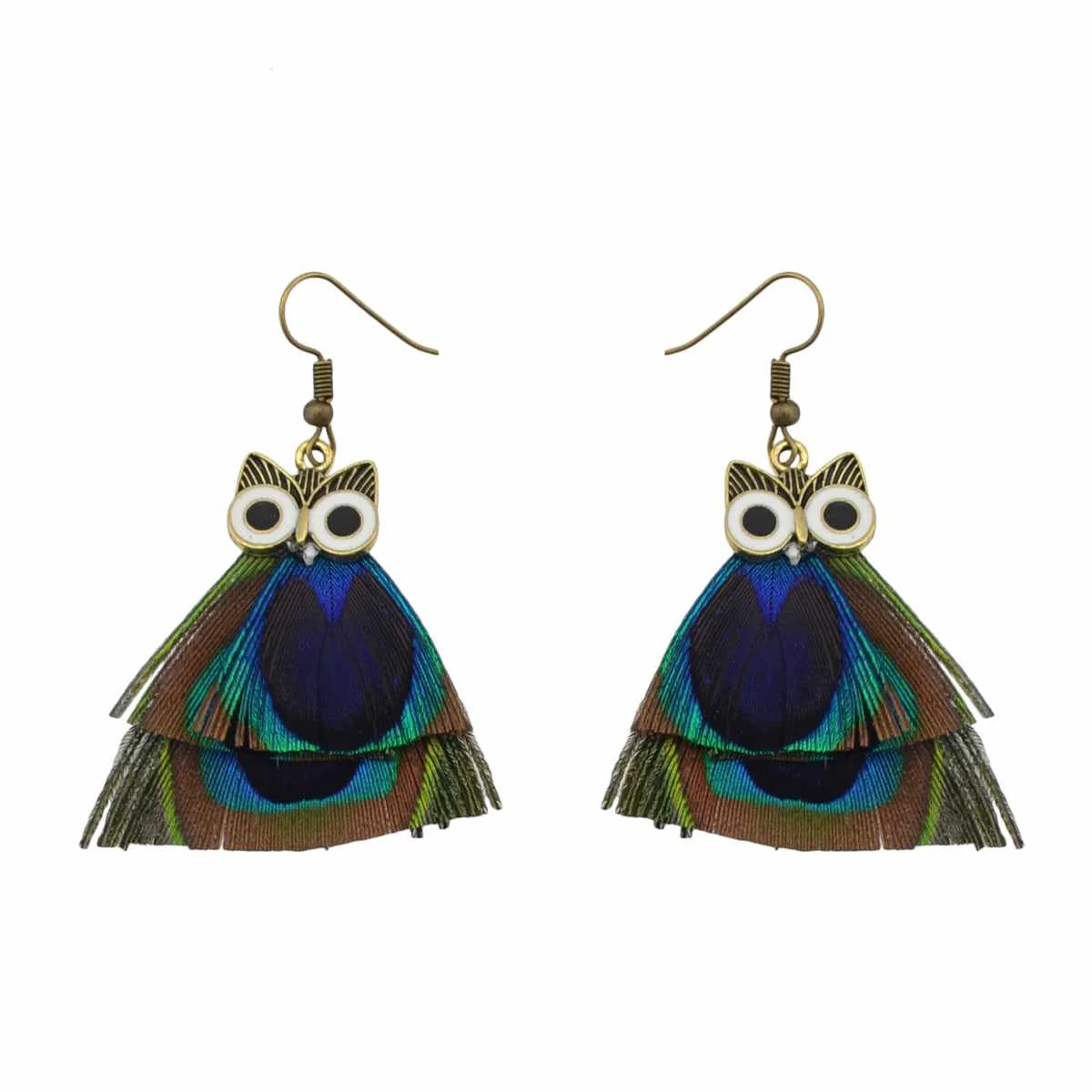 Selected Goldtone Owl Feather Drop Earrings Organic