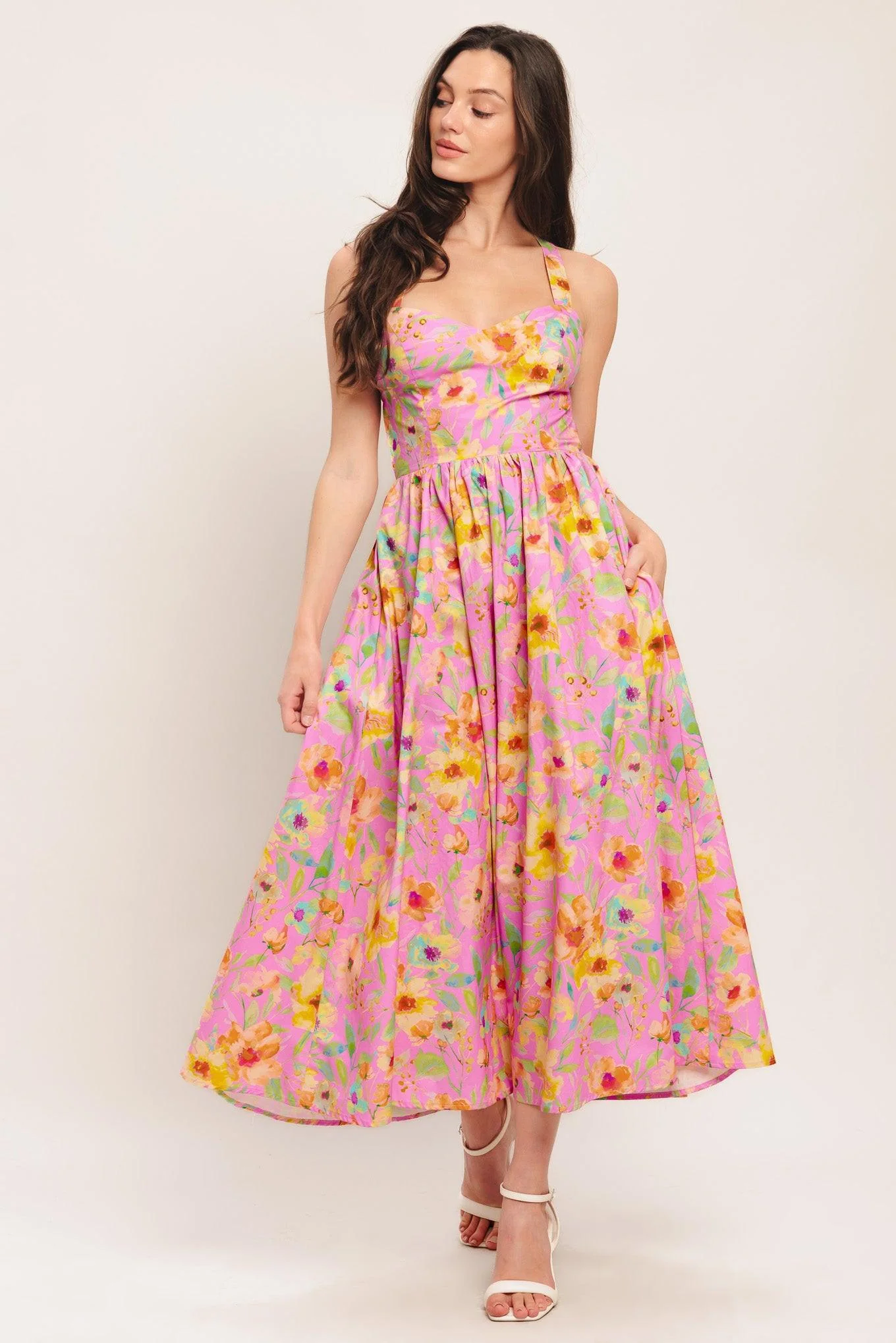 Superior Rosy Daydream Woven Midi Dress Crafted