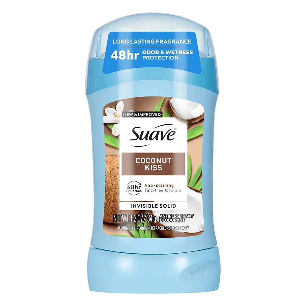 Original Design Suave Invisible Solid Coconut Kiss Antiperspirant Deodorant Stick for Women 1.2Oz 34g Detailed