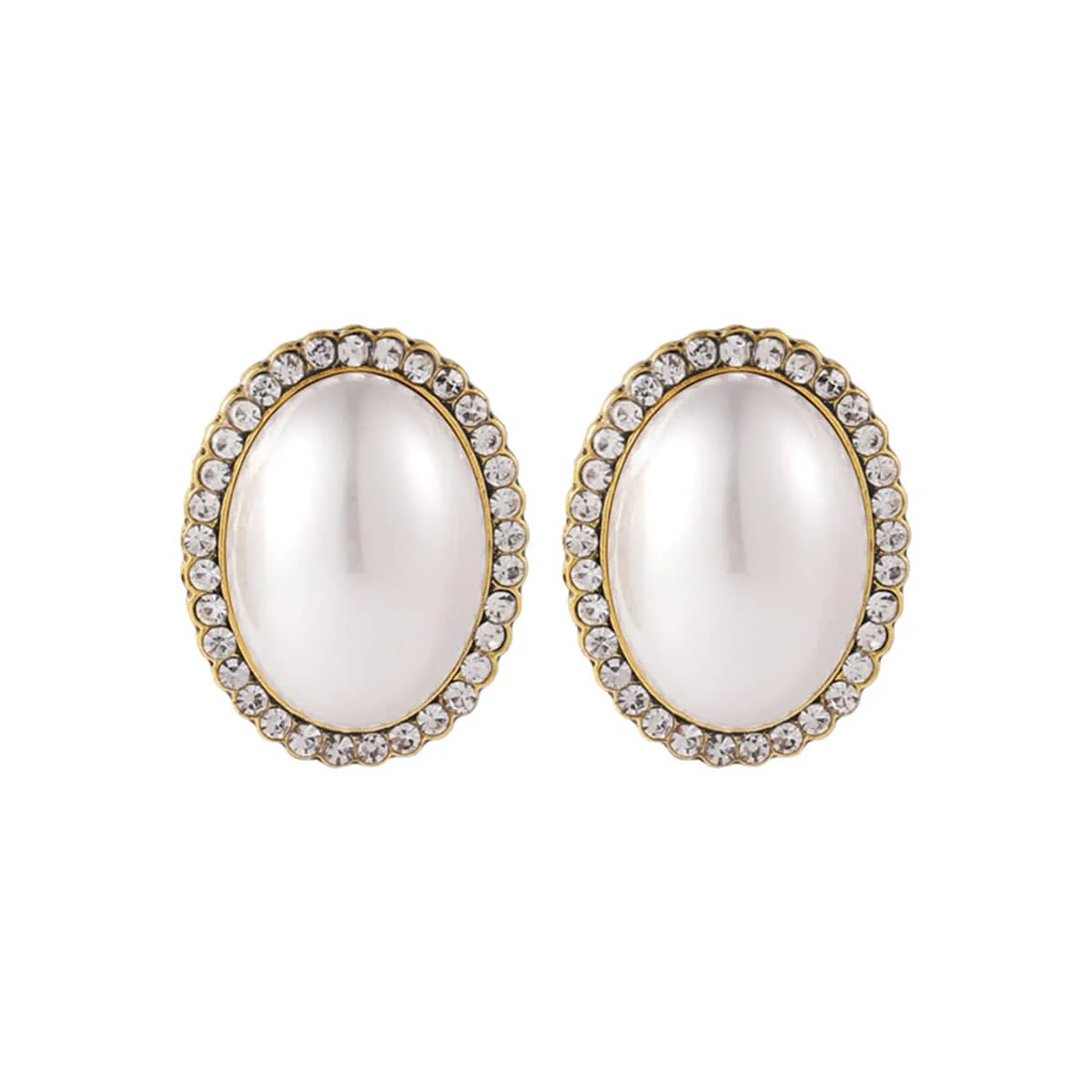 Official Cubic Zirconia Pearl Oval Halo Stud Earrings Prestigious