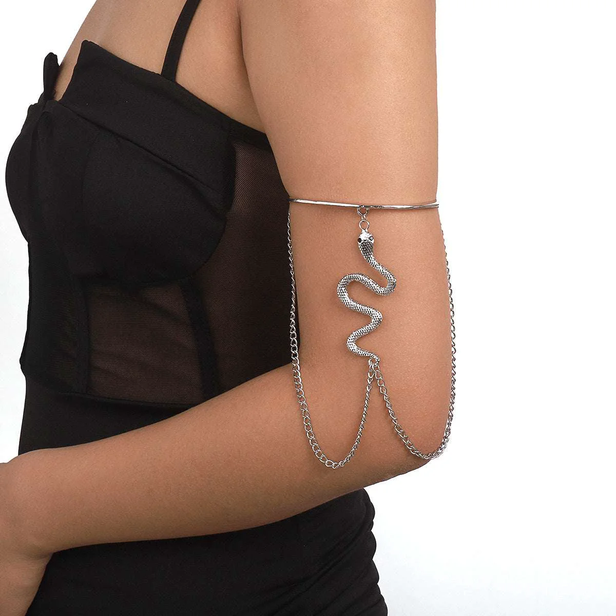 Fast Cubic Zirconia Silvertone Textured Snake Tassel Arm Cuff Original Design
