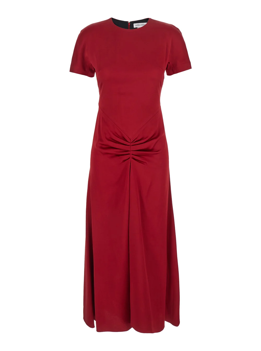 Genuine Red Midi Dress With Gathered Waist Sustainable