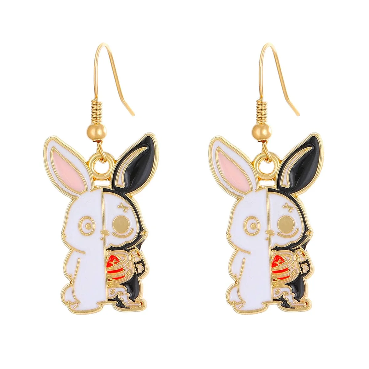 Quality White Enamel Goldtone Rabbit Drop Earrings Refined