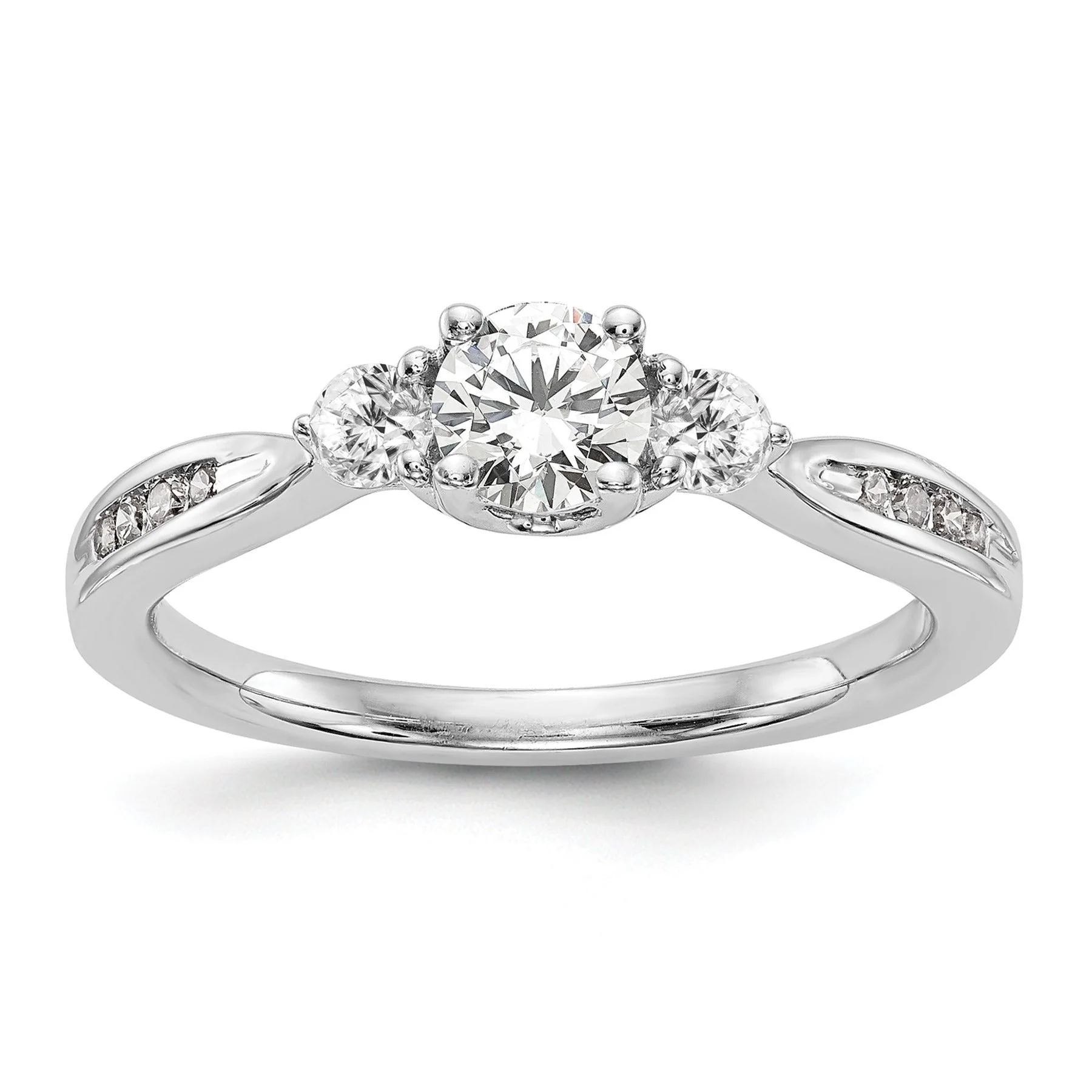 Prestigious 14k White Gold Lab Grown Diamond 3-Stone Engagement Ring 0.62 Ct Powerful