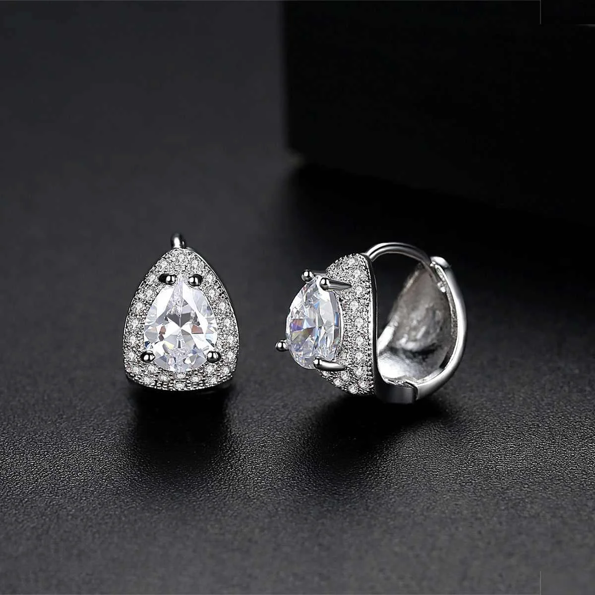 Lightweight Crystal Cubic Zirconia Pear-Cut Huggie Earrings Outstanding