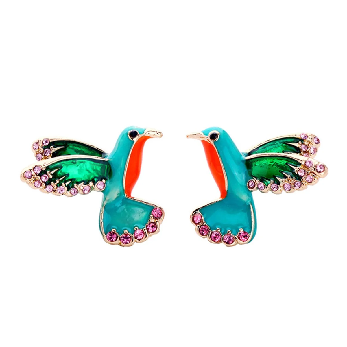 Luxury Cubic Zirconia Enamel Goldtone Bird Stud Earrings Unique