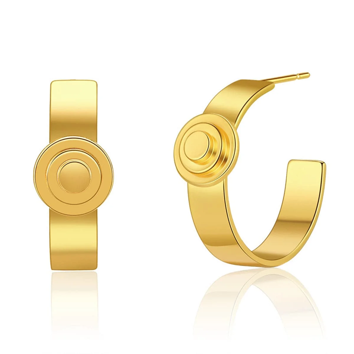 Smooth Goldtone Button Huggie Earrings Convenient