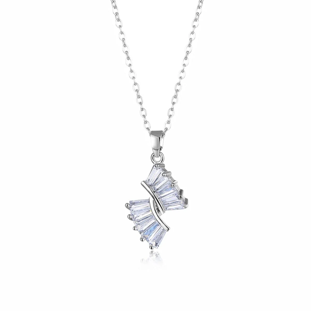Innovative Crystal Silvertone Geometric Pendant Necklace High-Quality