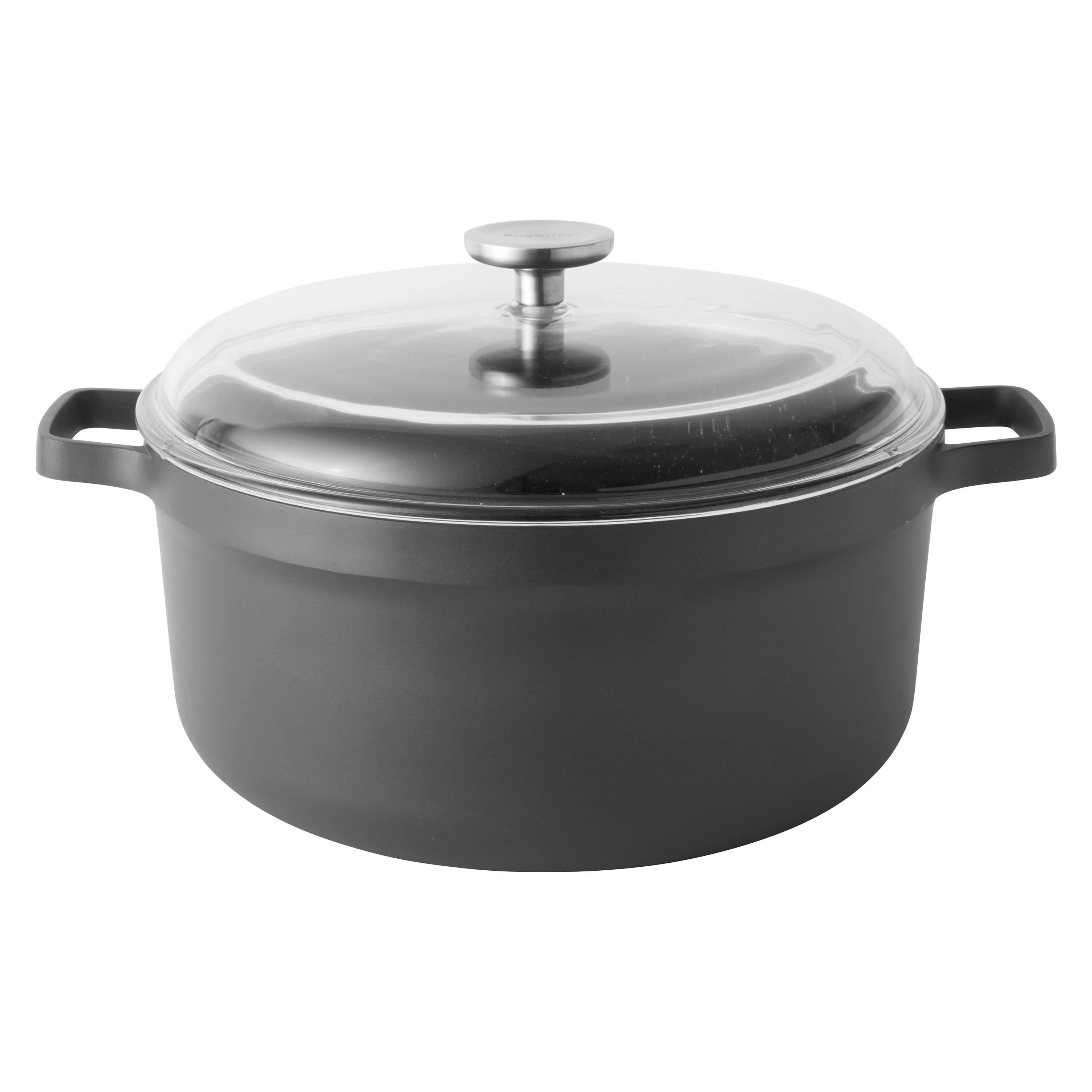 Crafted BergHOFF GEM Nonstick Cast Aluminum 11 Stockpot 7.7qt. with Glass Lid Black Modern