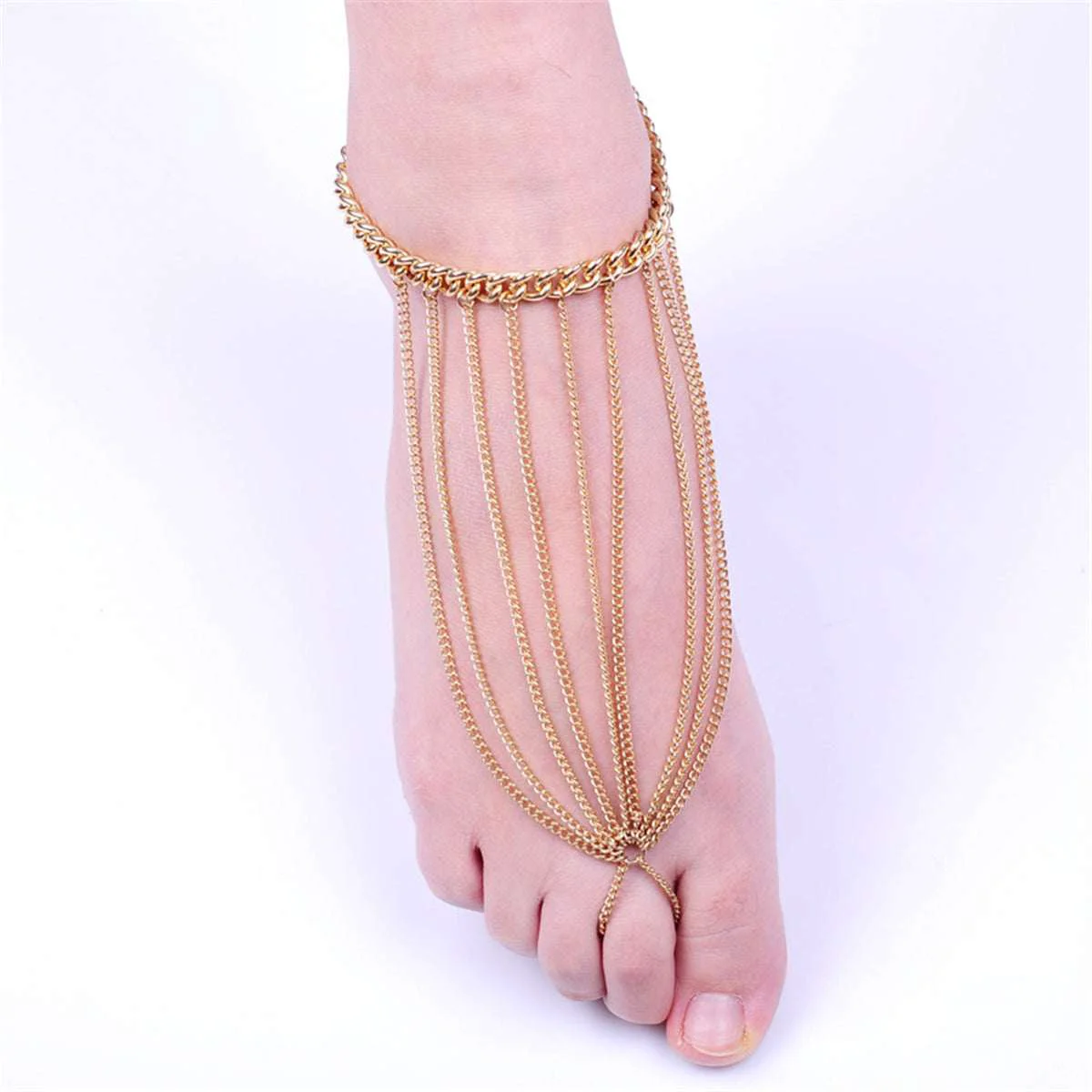 Elegant Goldtone Figaro Tassel Anklet Toe Ring Set Dependable