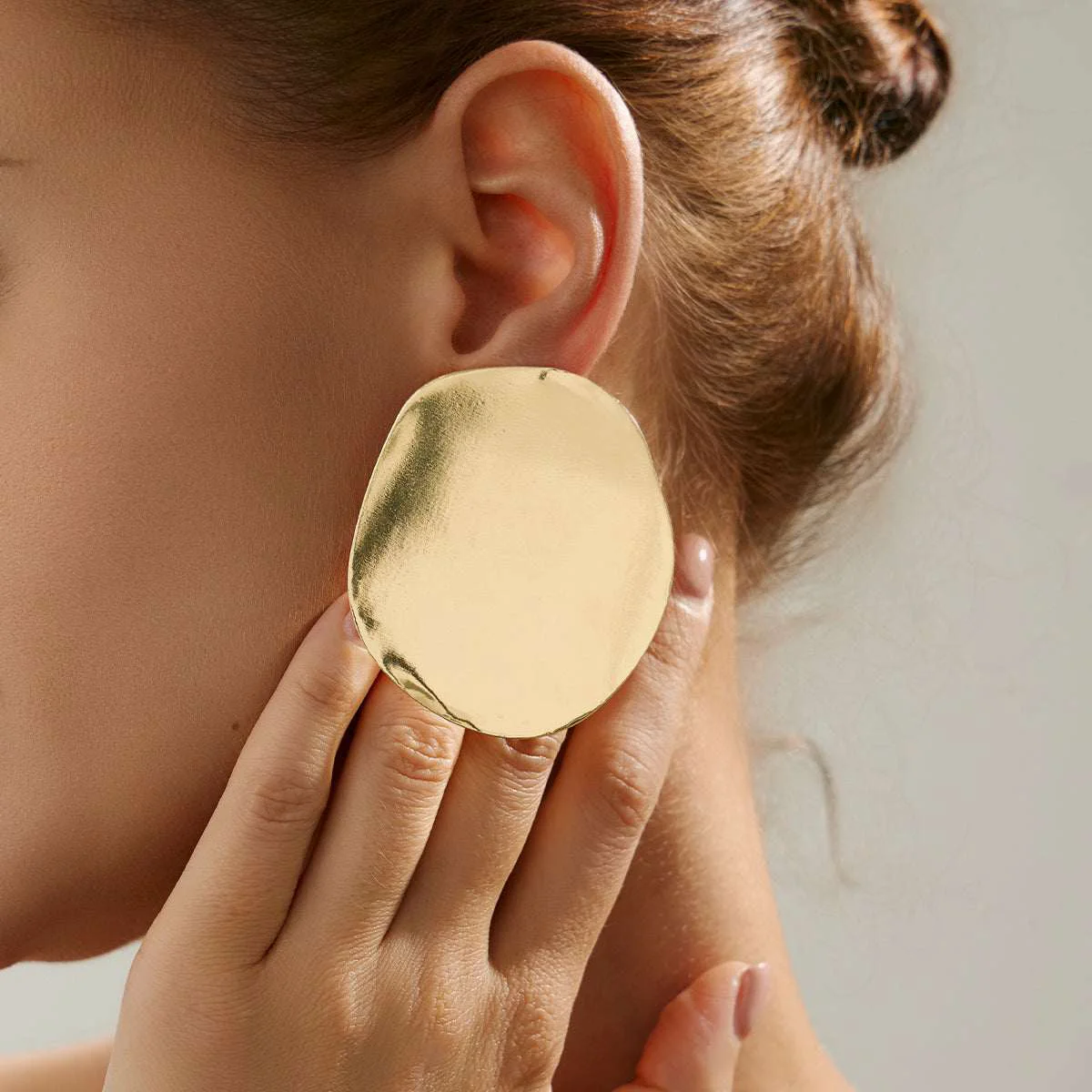 Safe Goldtone Round Statement Stud Earrings Solid