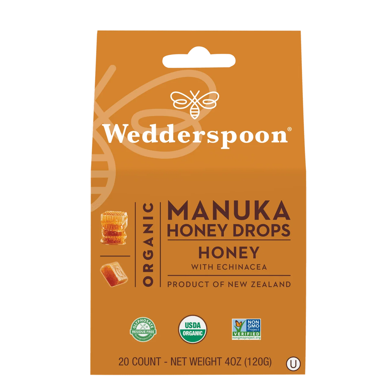 Refined Wedderspoon Organic Manuka Honey Drops Honey with Echinacea 4 Oz Safe