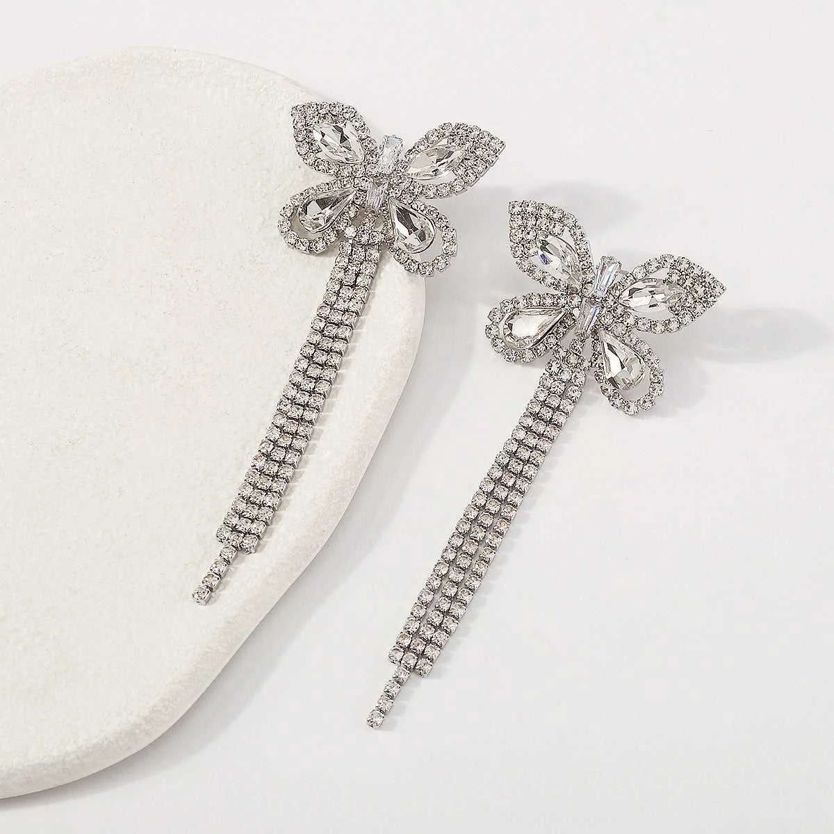 Reusable Crystal Cubic Zirconia Silvertone Butterfly Drop Earrings Specialty