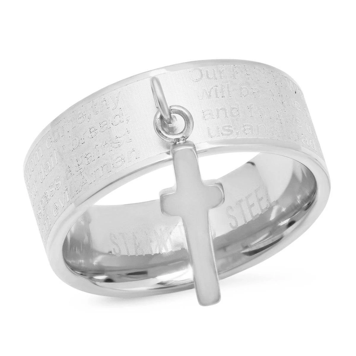 Fine Crafted Our Father Prayer Ring Band With Cross Charm High-Quality
