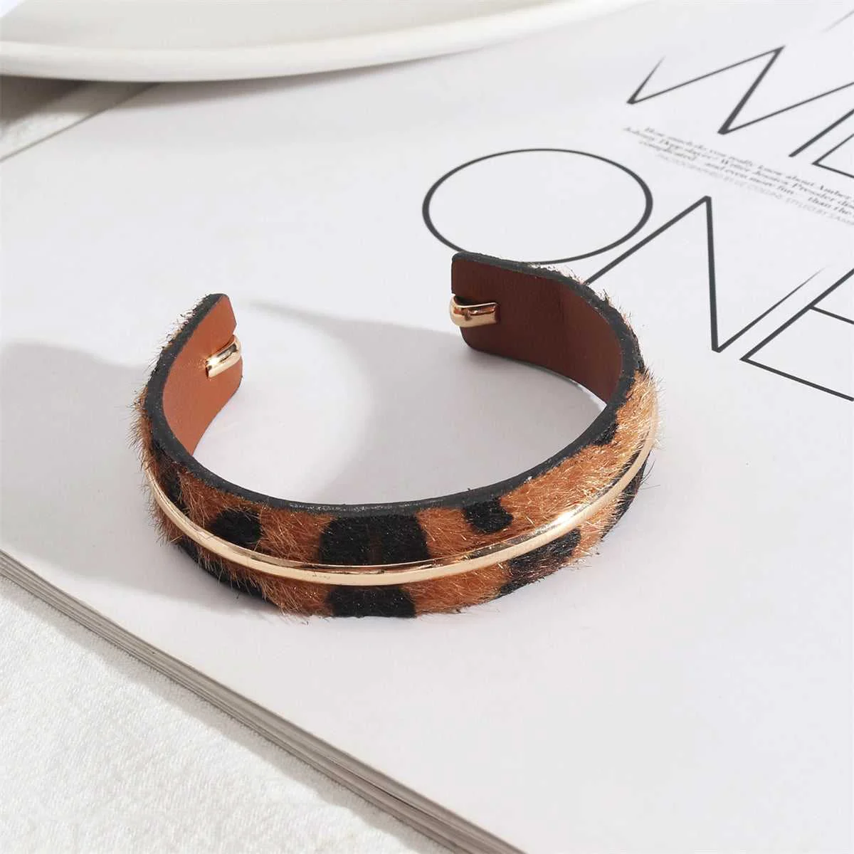Original Design Brown Polystyrene Goldtone Leopard Cuff Efficient