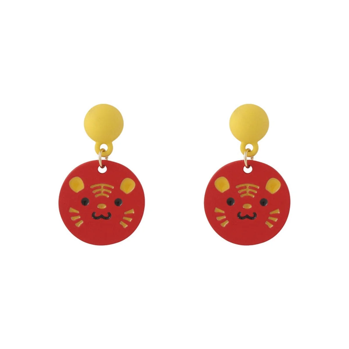 Versatile Red Yellow Tiger Disc Drop Earrings Sophisticated