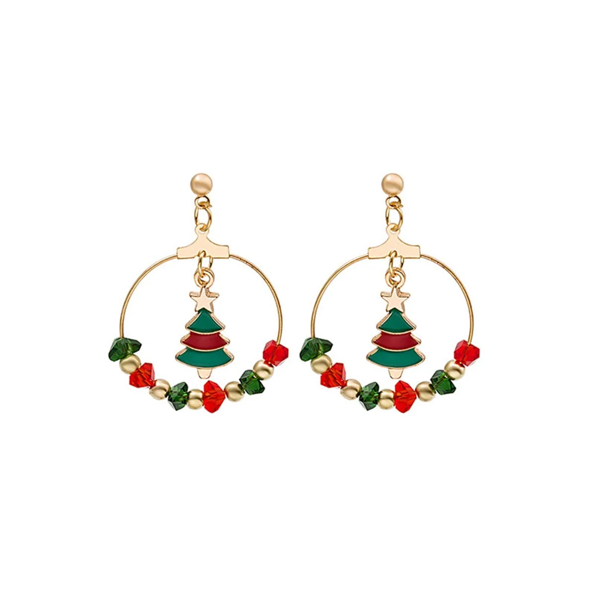 Pure Red Enamel Acrylic Goldtone Christmas Tree Drop Earrings Soft