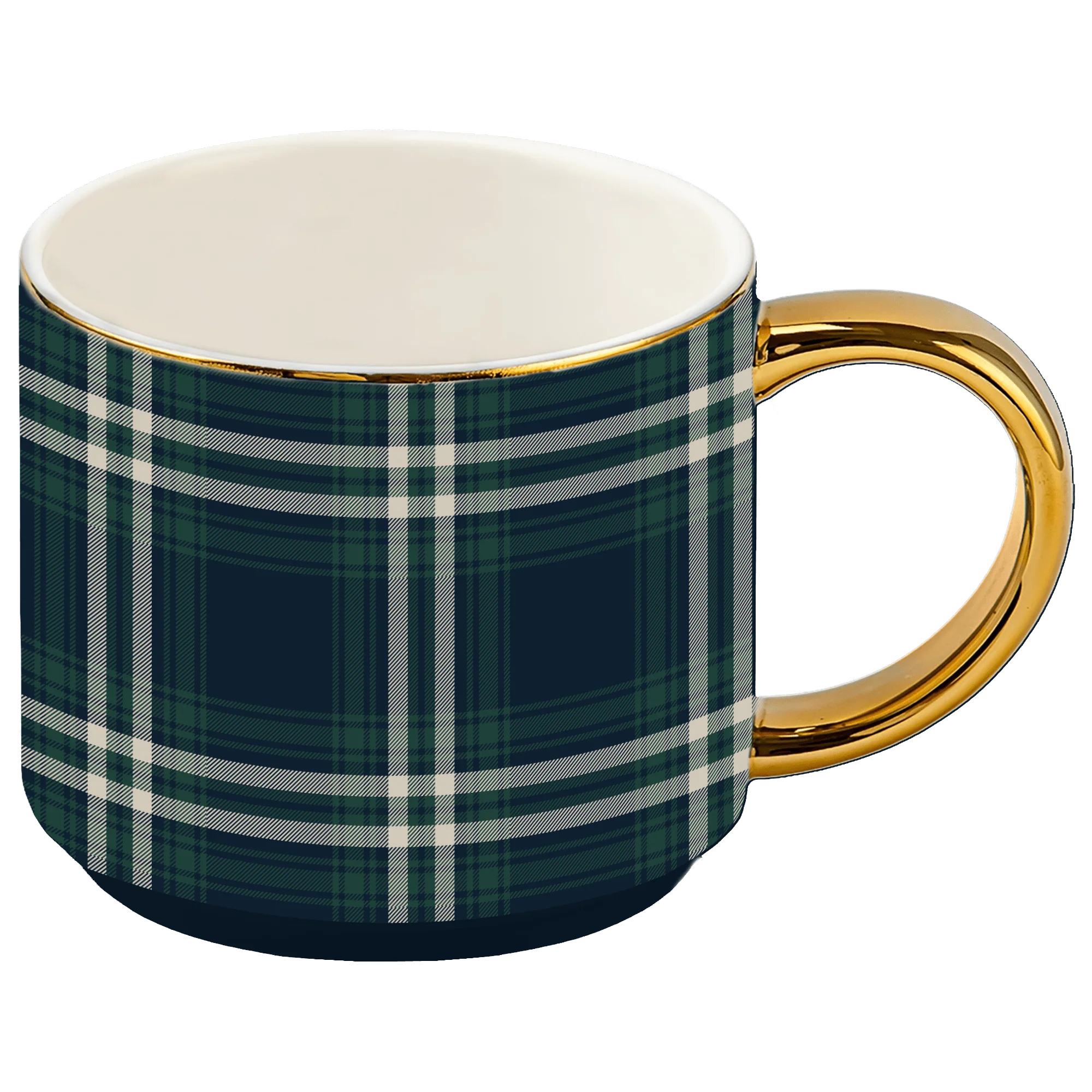 First-Class Navy Plaid 14 oz Gold Handle Coffee Mug Flexible