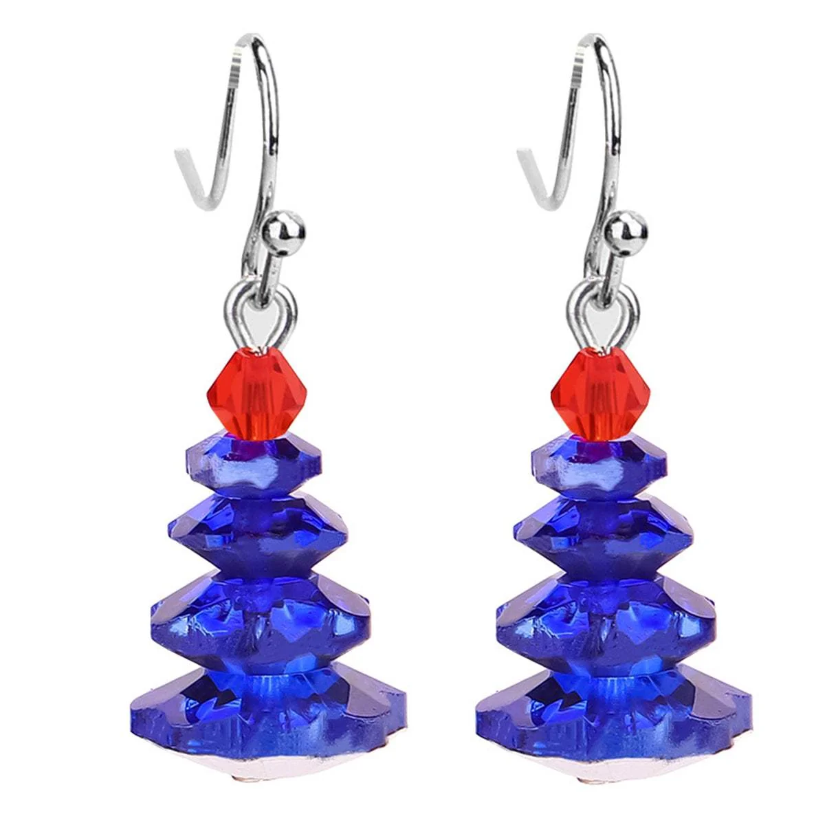 Verified Navy Crystal Red Stacked Festive Tree Drop Earrings Detailed