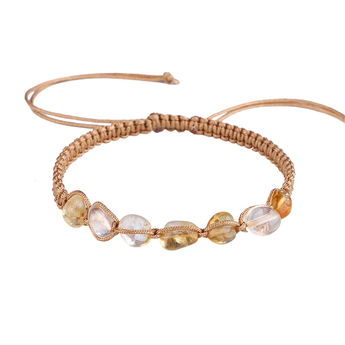 Smooth Yellow Quartz Brown Adjustable Bracelet Stylish