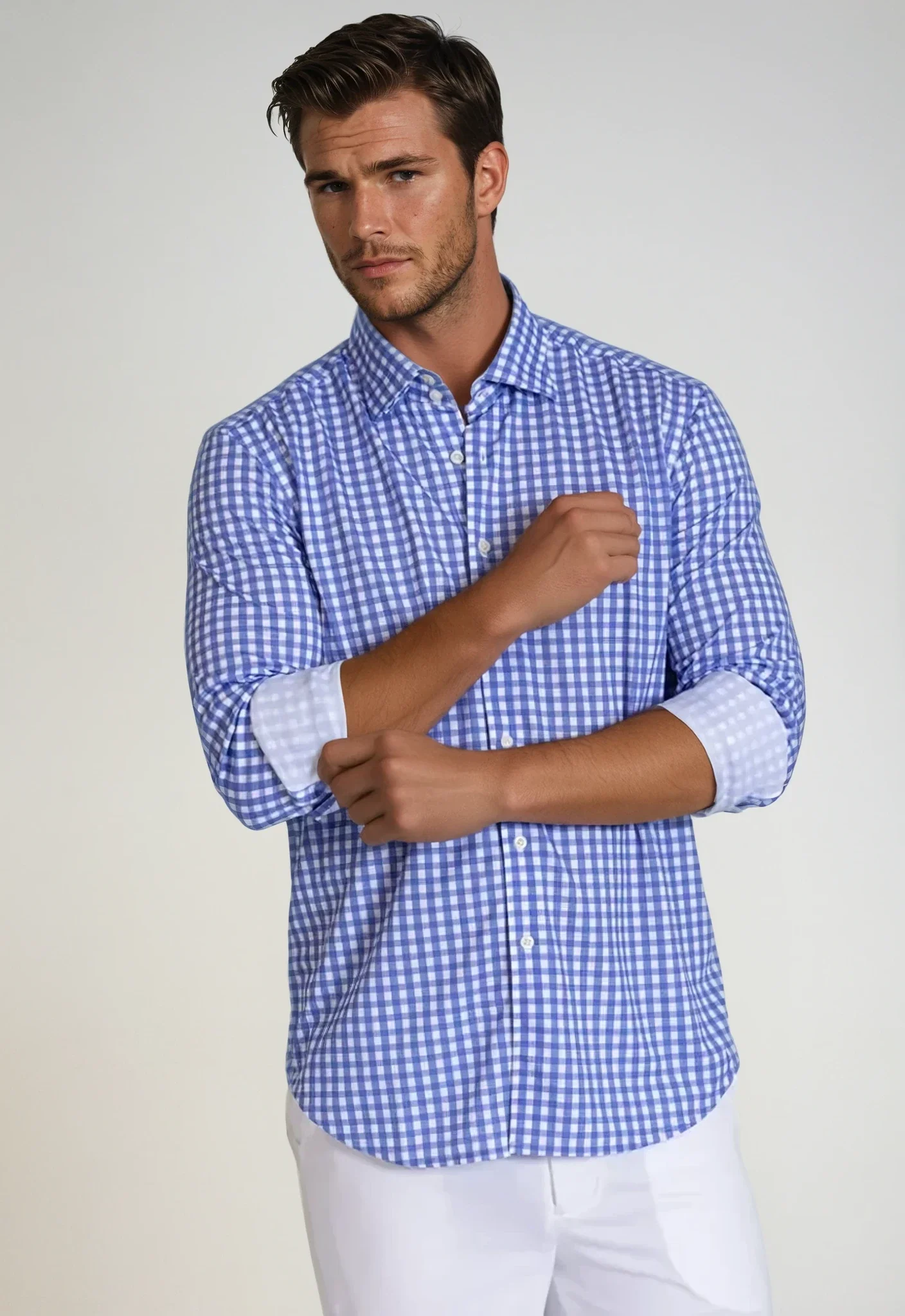 Consistent Mauro Long Sleeve Check Tech Shirt - Royal Blue Innovative