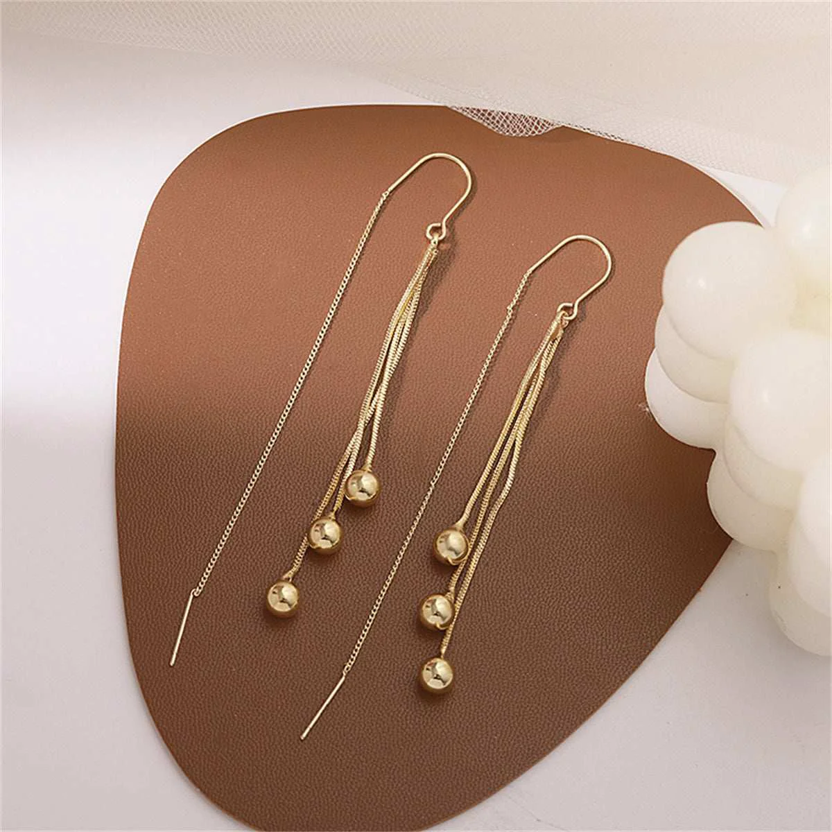 Exceptional Goldtone Beaded Threader Earrings First-Class