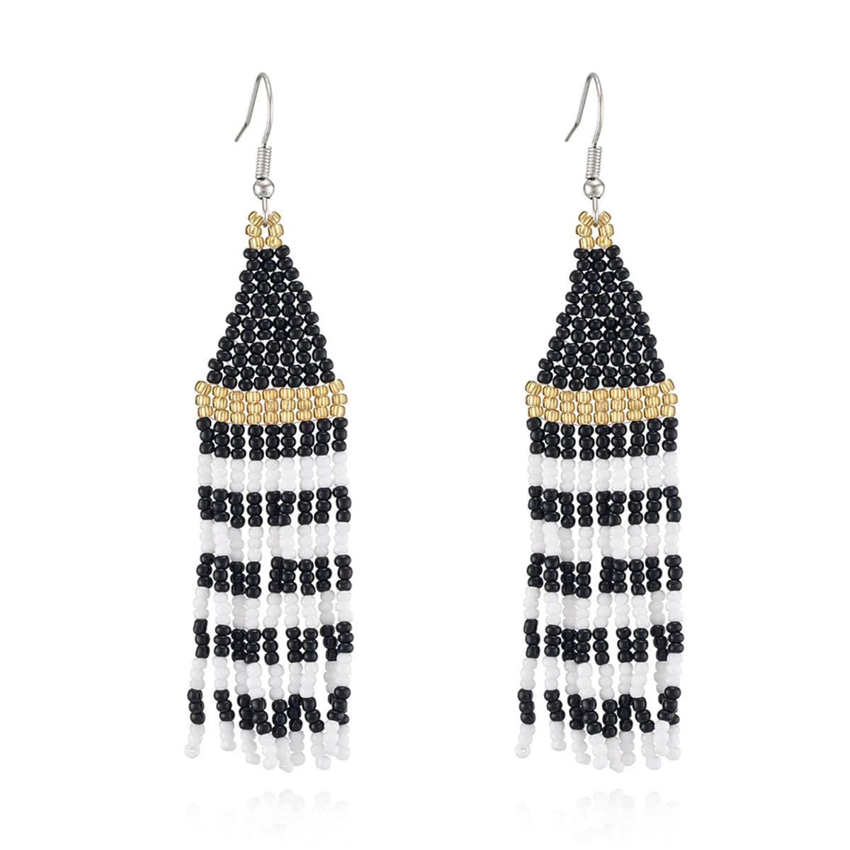Outstanding Black Howlite Stripe Tassel Drop Earrings Certified
