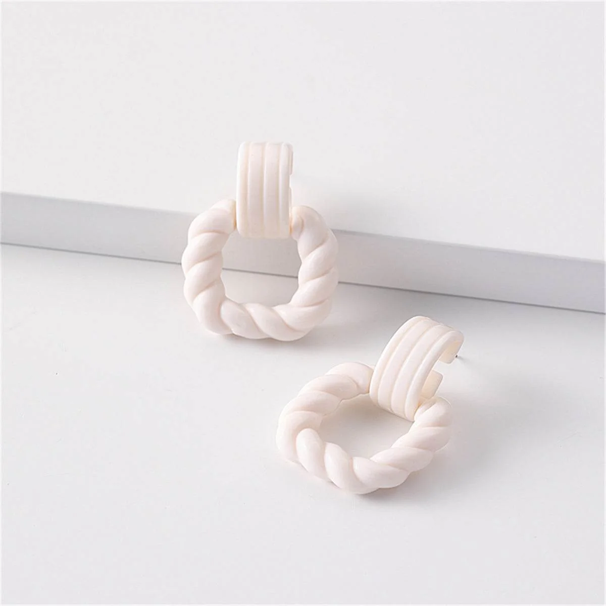 Advanced White Acrylic Silvertone Twist Open Square Drop Earrings Recyclable