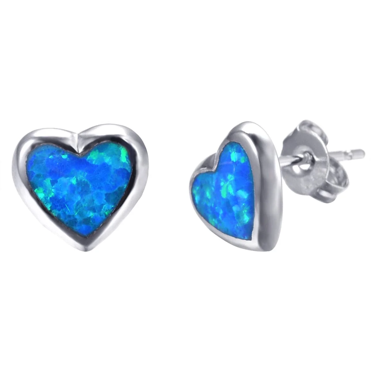 Certified Blue Opal Bezel-Set Heart Stud Earrings Premium Material