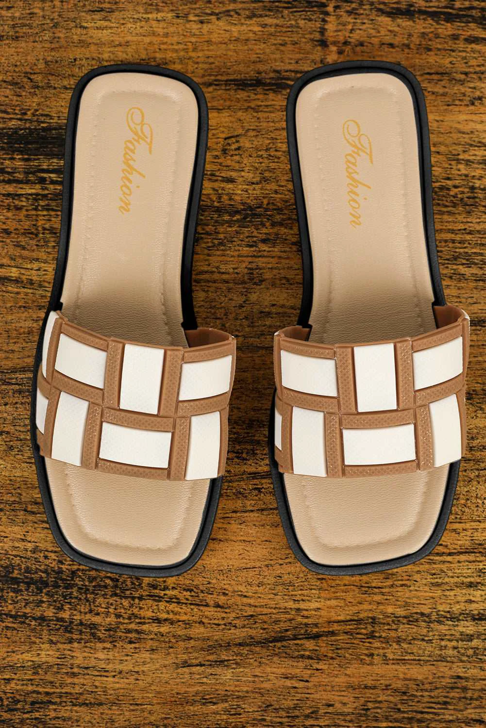 Top-Quality Threaded Pear Two Tone Square Toe Slippers Safe