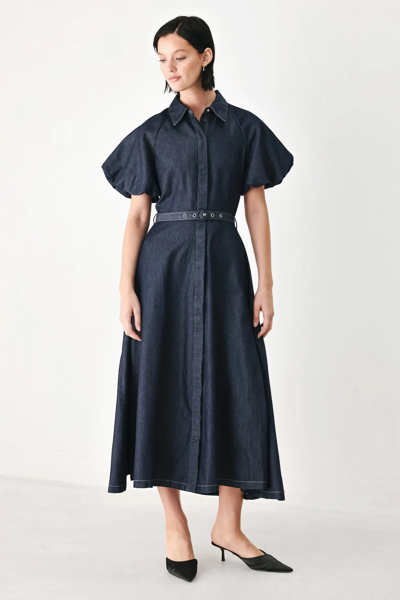 Advanced Midnight in Manhattan Denim Midi Dress Comfortable