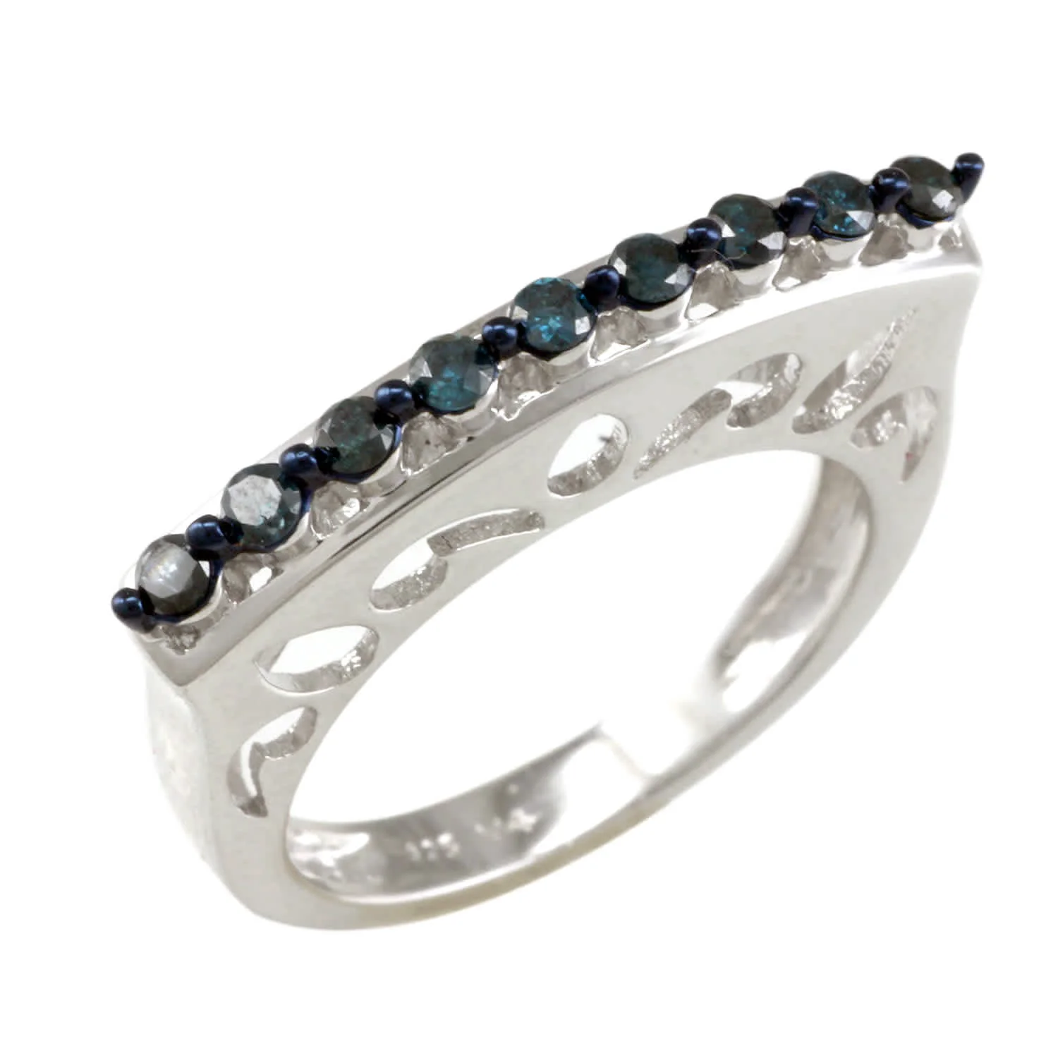 Pure V3 Jewelry Sterling Silver Blue Diamond Curve Top Band Ring Dependable