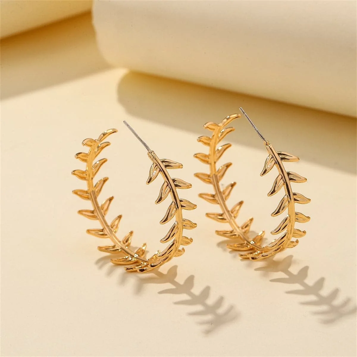 Contemporary Goldtone Wheat Hoop Earrings Soft