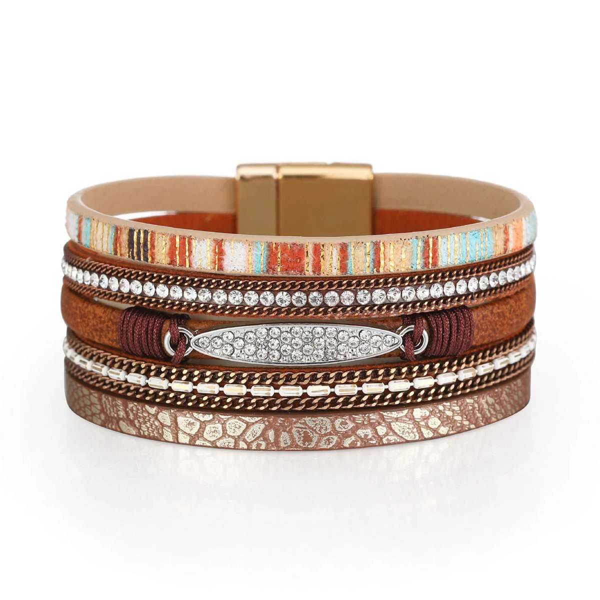 Healthy Brown Polystyrene Cubic Zirconia Goldtone Strand Bracelet Long-Lasting