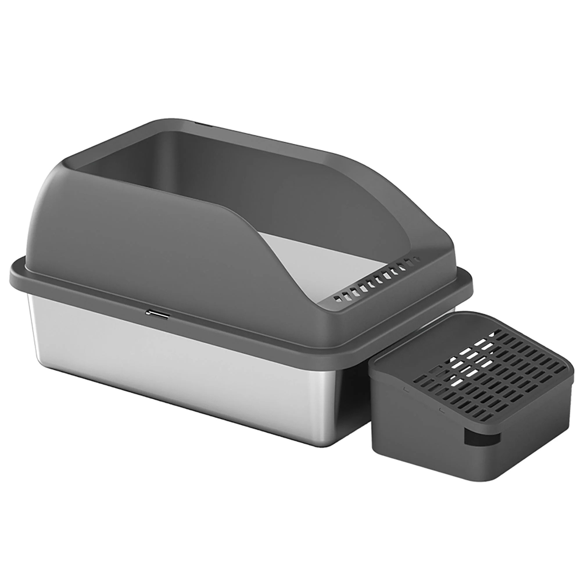 Premium Pet Life ® Open-Top Modern Mess-Reducing Stainless Steel Cat Litter Box Original Design
