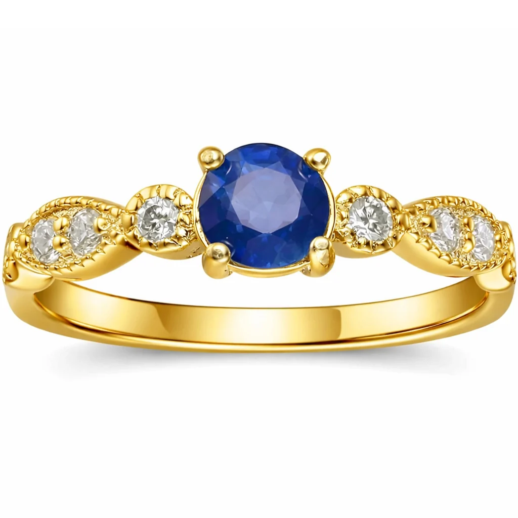 Durable 0.50 Ct Round Blue Sapphire Prong 22k Gold Vermeil Dainty Engagement Ring Premium