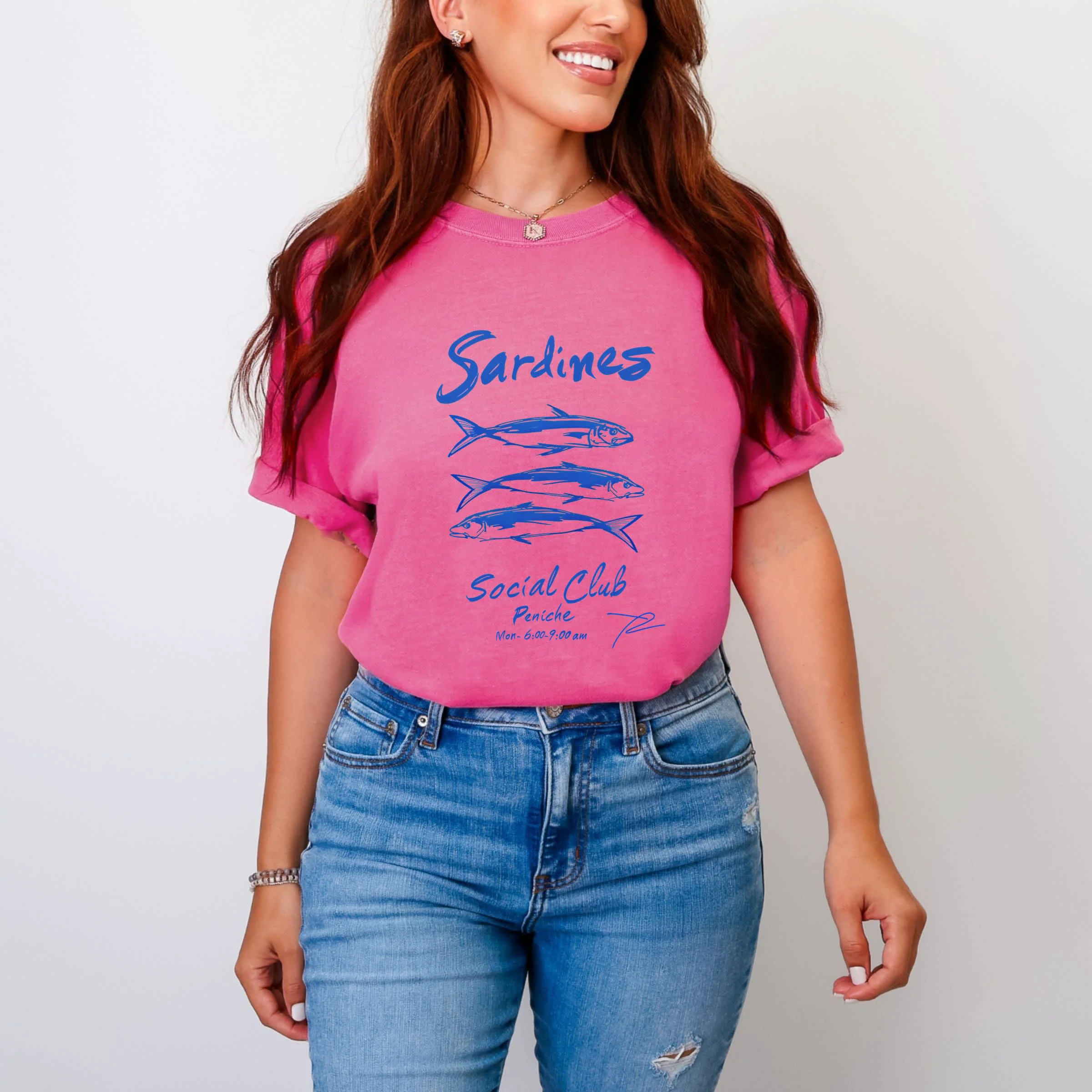 Fine Sardines Social Club - Women's Garment Dyed Graphic T-Shirt Dependable