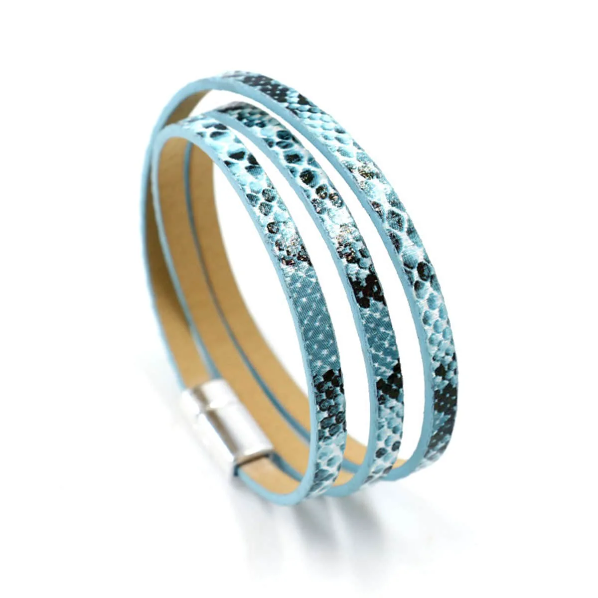 Comfortable Silvertone Blue Snake Wrap Bracelet Advanced