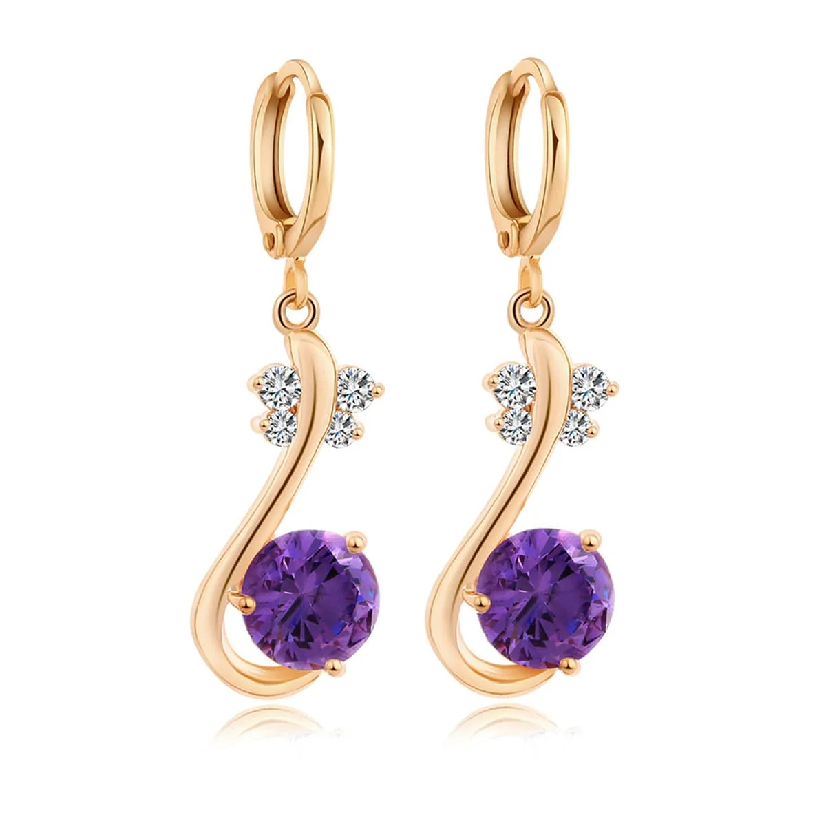 Efficient Purple Cubic Zirconia Goldtone Butterfly Drop Earrings Exceptional