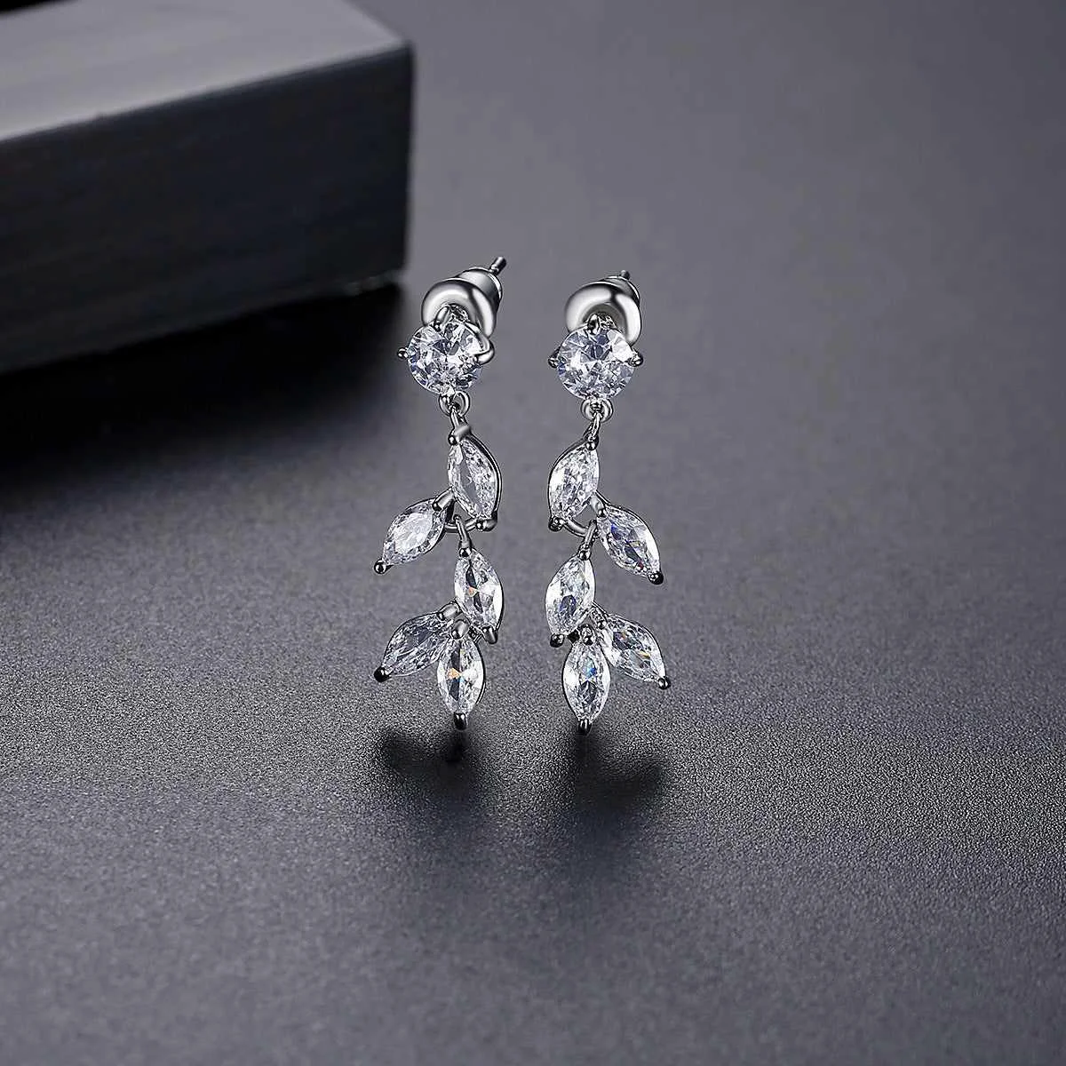 Proven Crystal Cubic Zirconia Leaves Drop Earrings Verified